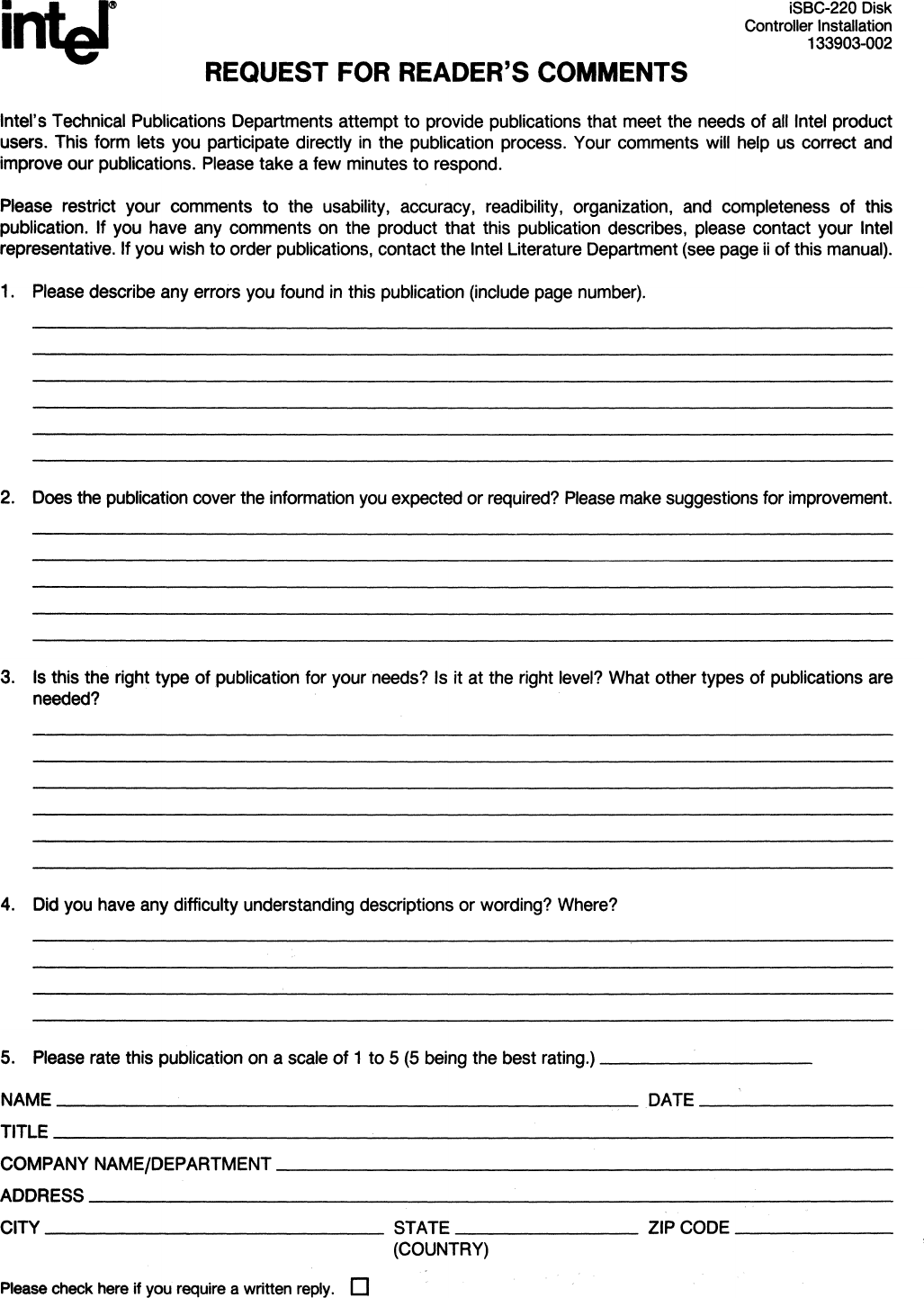 Page 7 of 10 - 133903-002_i SBC-220_Disk_Controller_Installation_Jul1984 133903-002 I SBC-220 Disk Controller Installation Jul1984