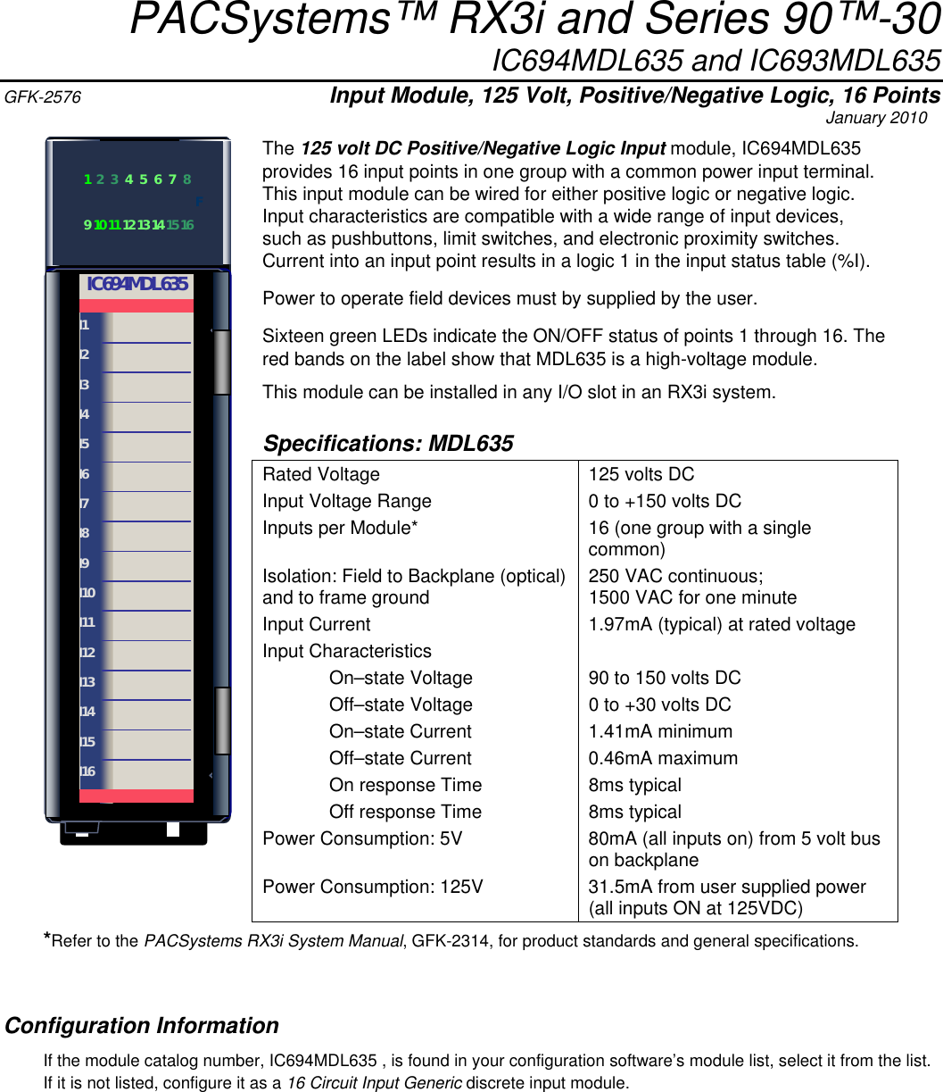 Page 1 of 2 - RX3i 32-Point DC Input Modules IC694MDL635, IC693MDL635, GFK-2576