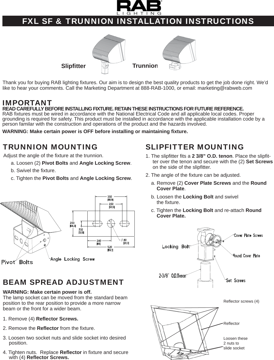 Page 1 of 4 - FXL SF & TRUN 0511  Installation Directions