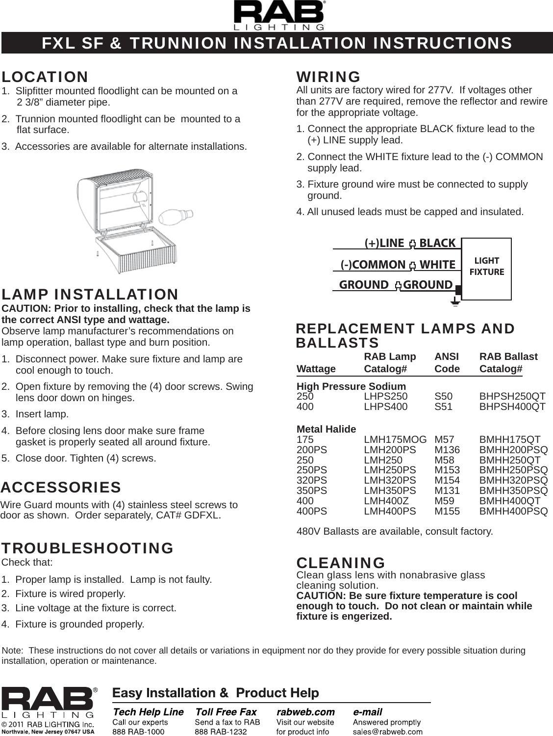 Page 2 of 4 - FXL SF & TRUN 0511  Installation Directions