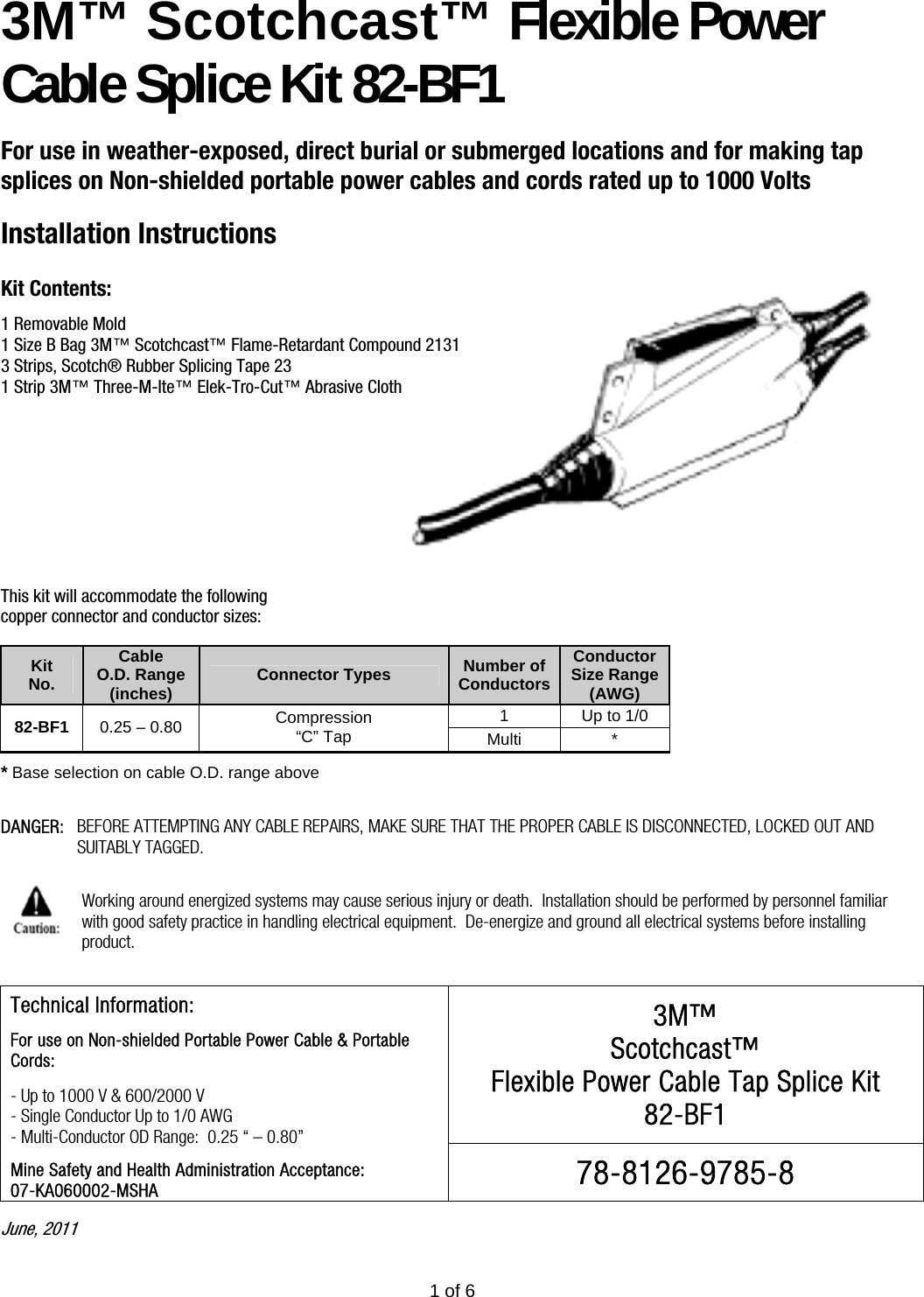 3M™ Scotchcast™ Flexible Power Cable Splice Kits 82 F Series ...