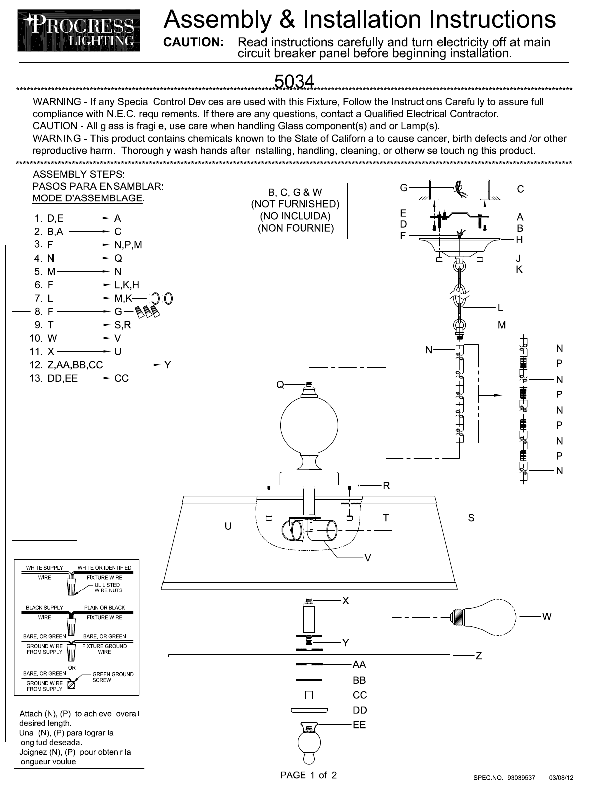 Page 1 of 2 - 93039537_B  Installation Directions