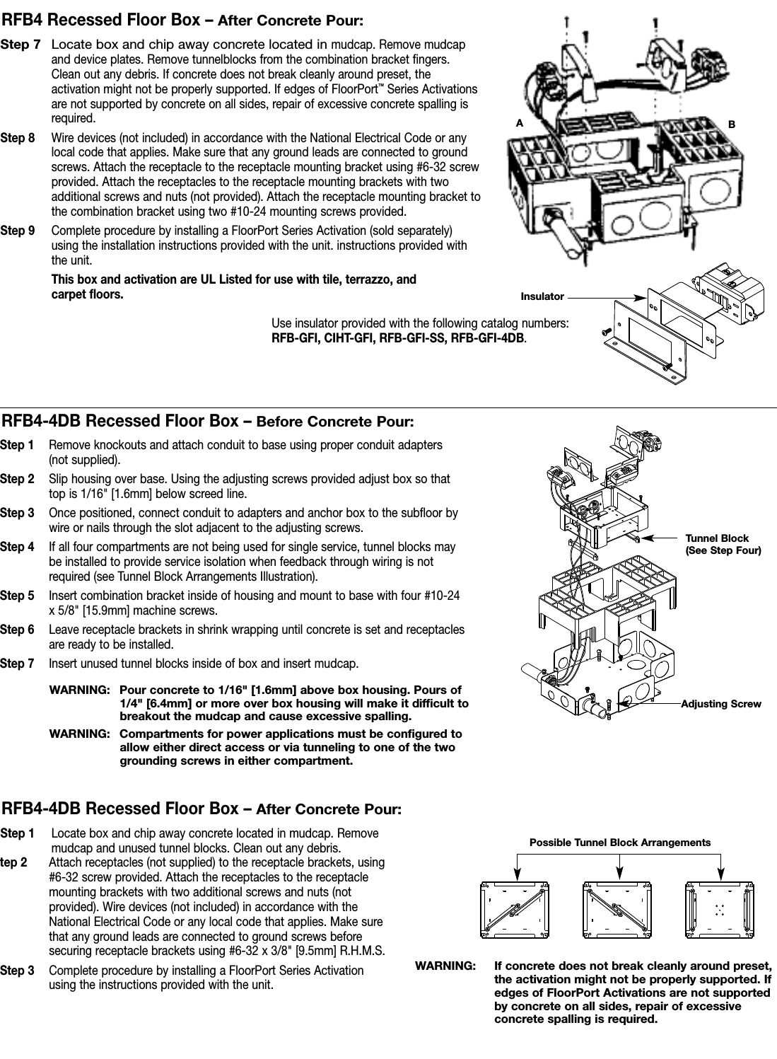 Page 2 of 4 - RFB Series Floor Boxes Installation Instructions  Directions