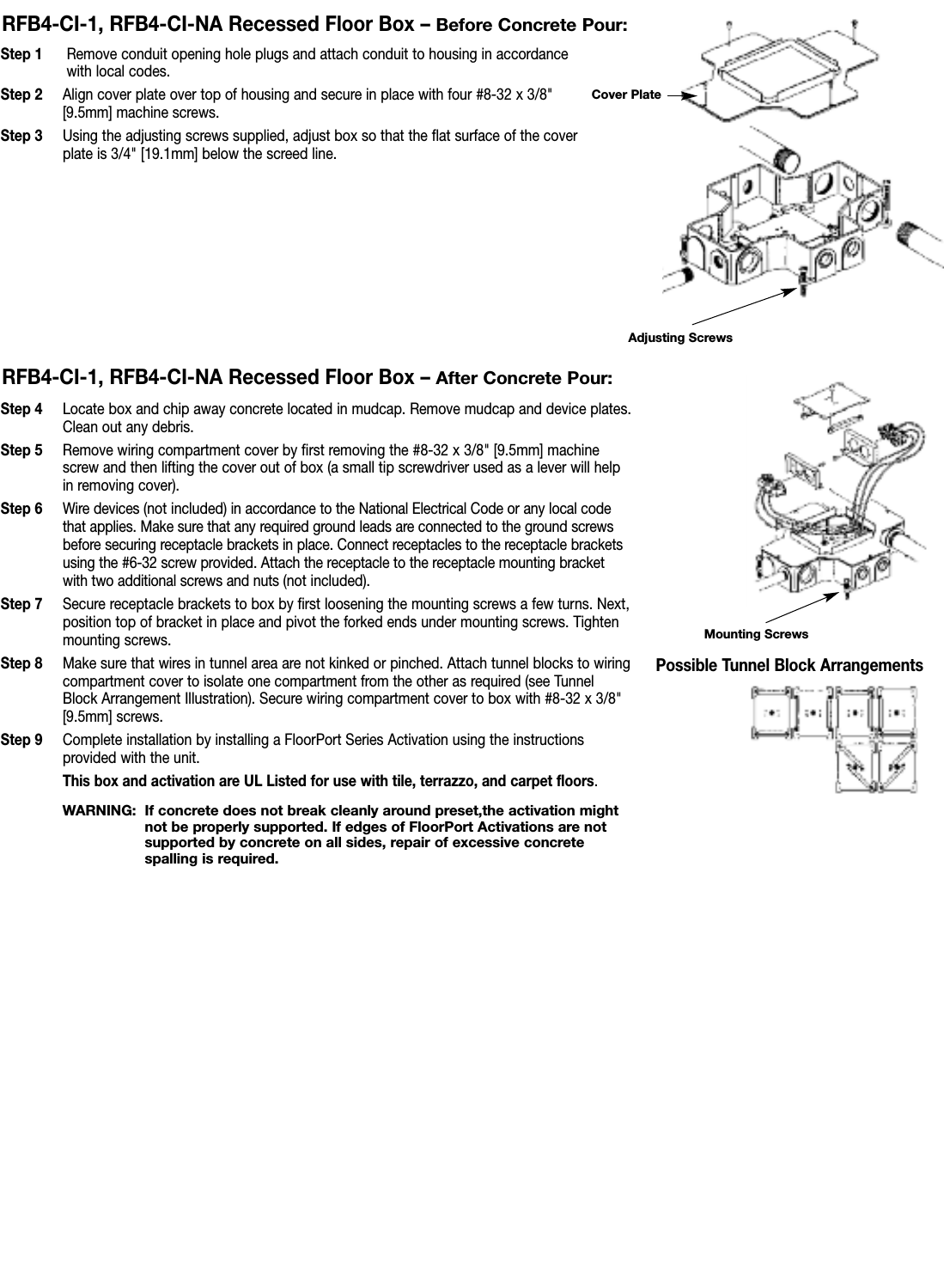 Page 3 of 4 - RFB Series Floor Boxes Installation Instructions  Directions