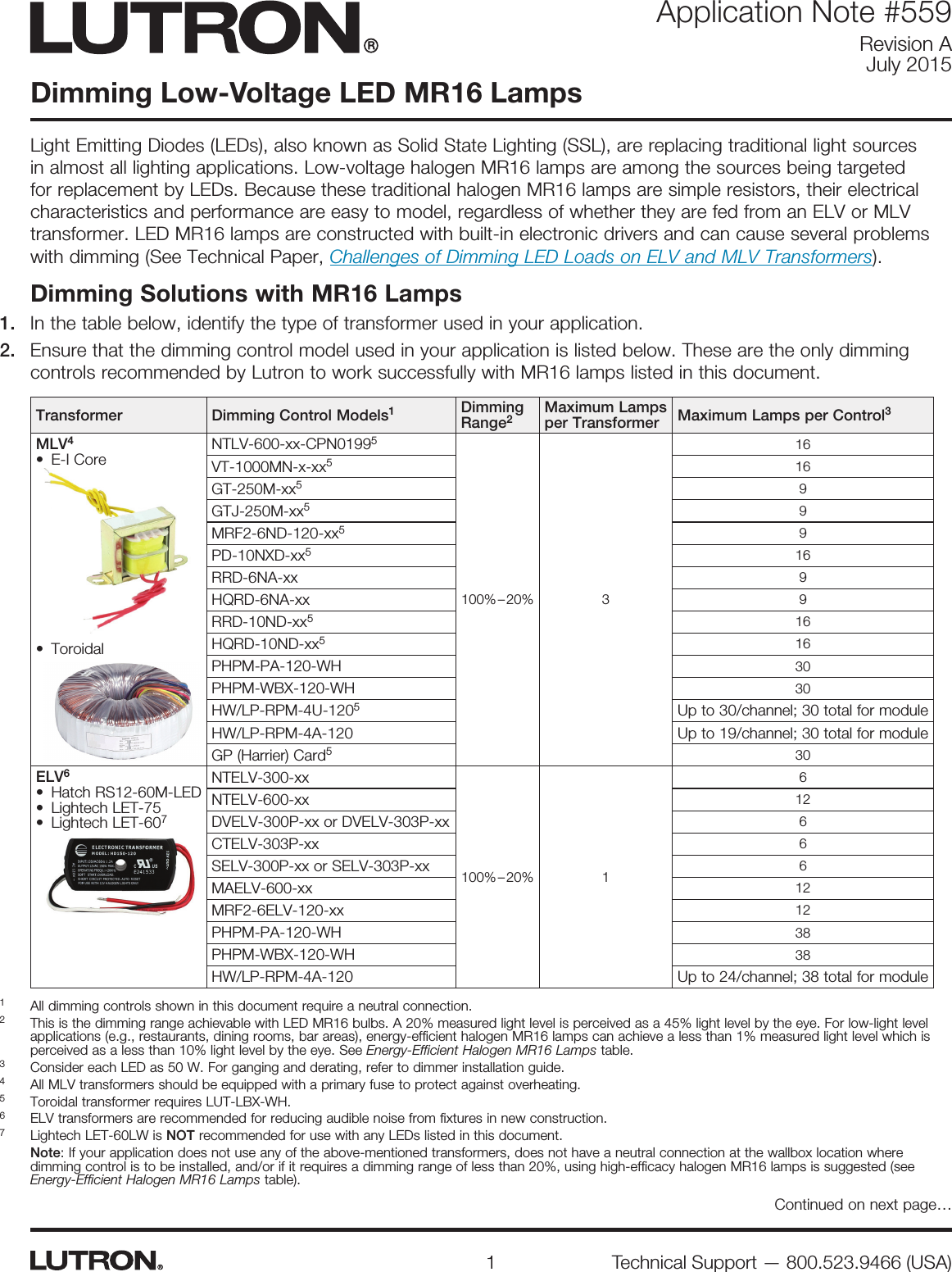 Page 1 of 4 - Dimming Low-Voltage LED MR16 Lamps APP NOTE 559  150136-Catalog