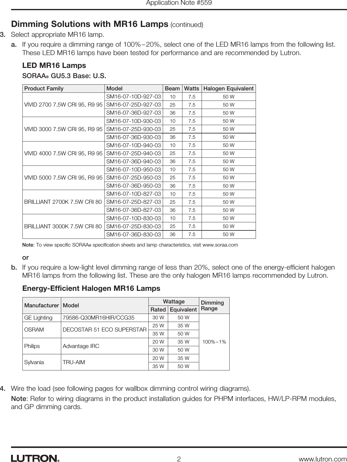 Page 2 of 4 - Dimming Low-Voltage LED MR16 Lamps APP NOTE 559  150136-Catalog