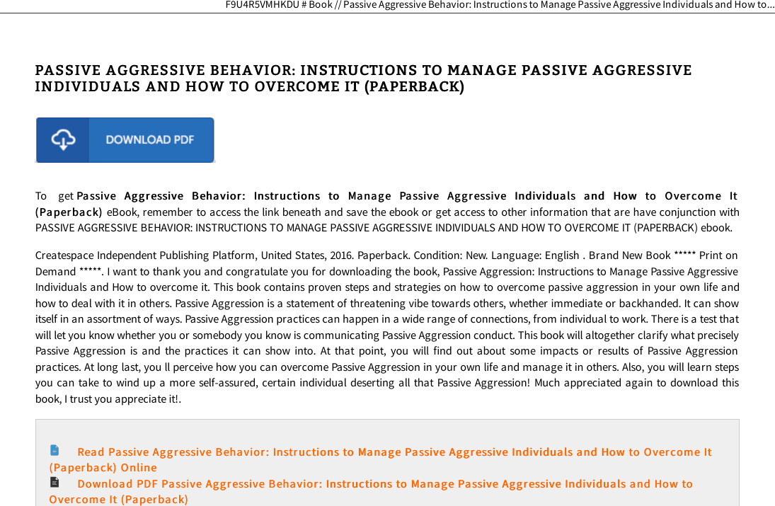 Page 2 of 3 - Read Book \\ Passive Aggressive Behavior: Instructions To Manage Individuals And How Overcome It (Paperbac 1532942389-passive-aggressive-behavior-instructions-to-mana-docs
