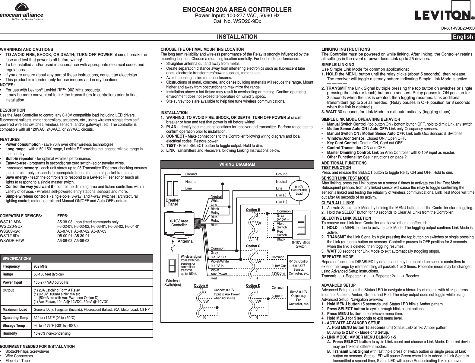 Page 1 of 2 - DI-001-WSD20-00B  Installation Directions