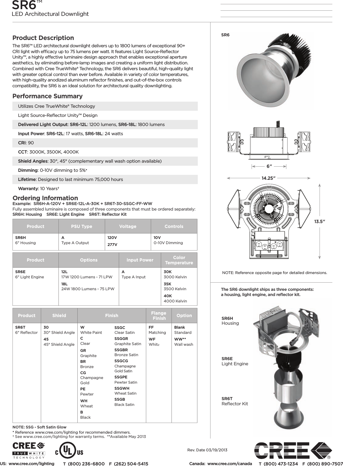 Page 1 of 3 - Cree SR6 LED Architectural Downlight Spec Sheet