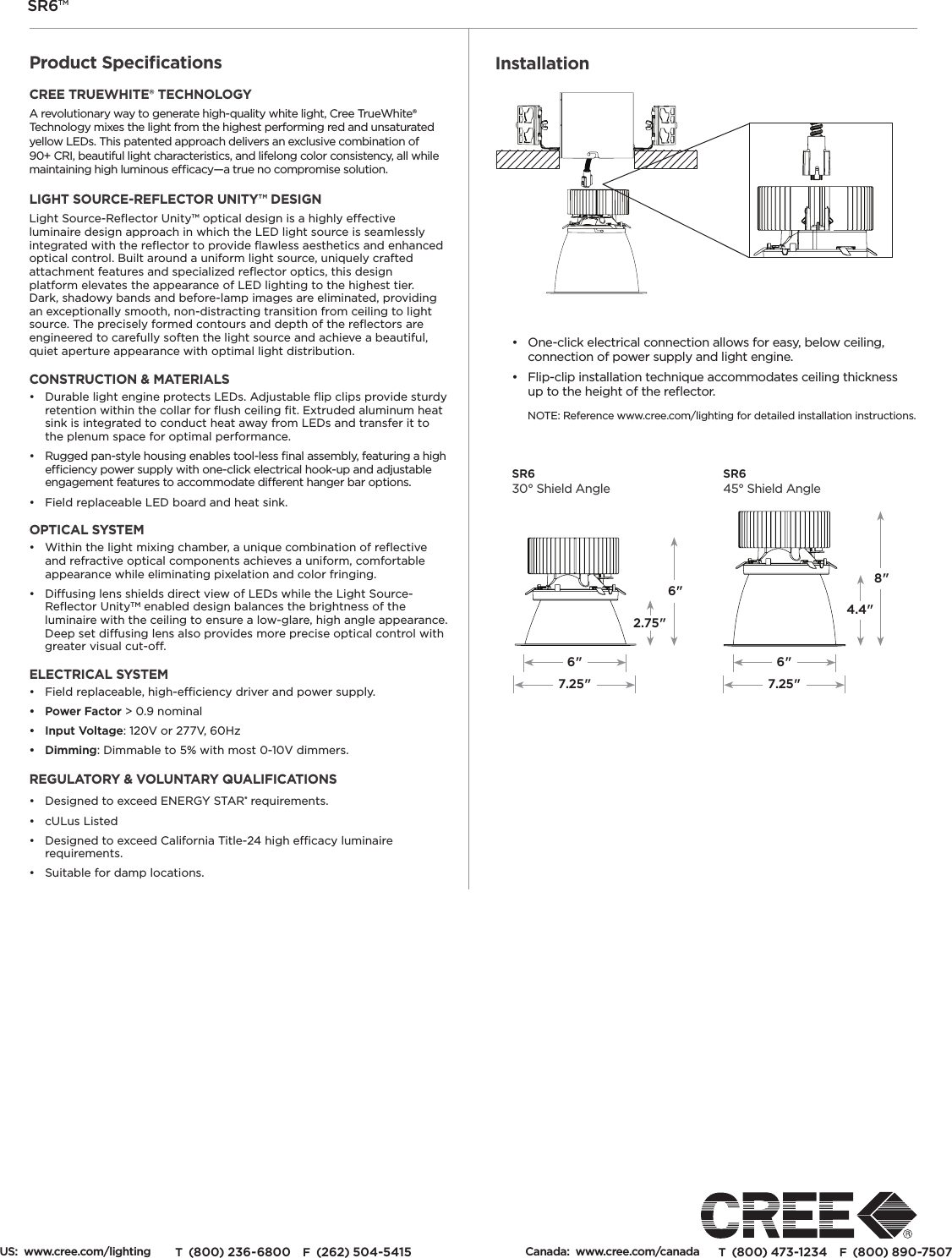 Page 2 of 3 - Cree SR6 LED Architectural Downlight Spec Sheet