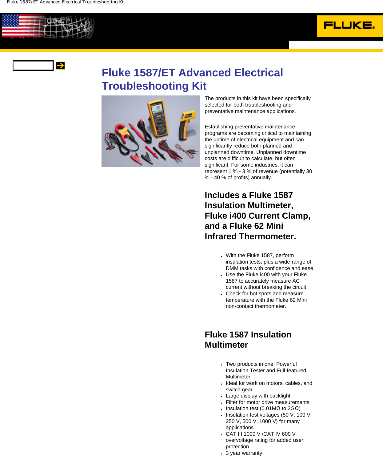 Page 1 of 2 - Fluke 1587/ET Advanced Electrical Troubleshooting Kit  Brochure