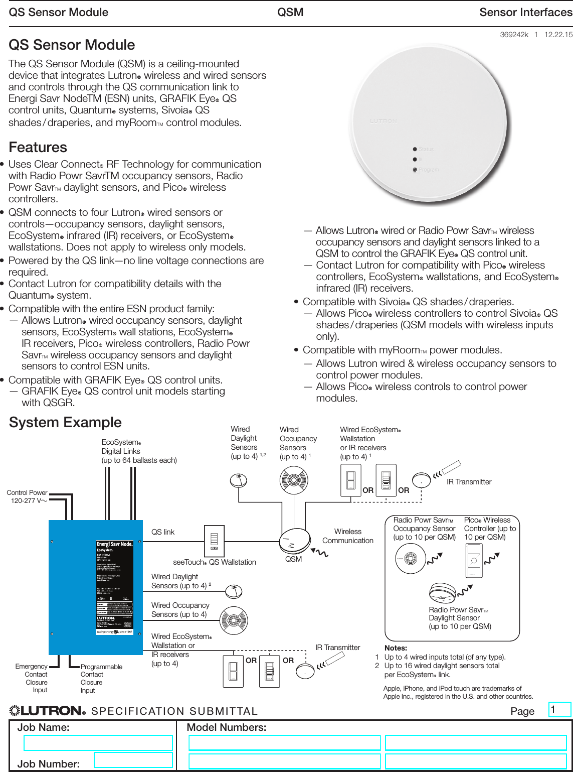 lutron daylight sensor spec