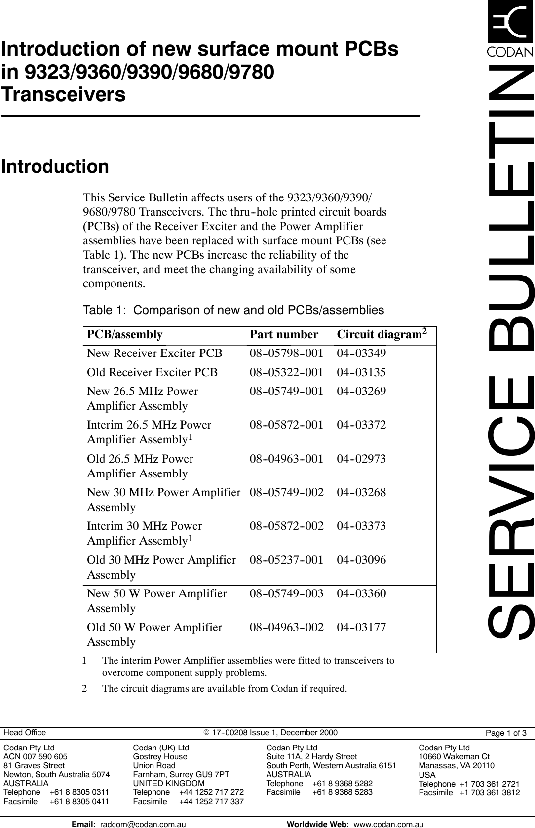 Page 1 of 3 - 00208_1 Codan Obsolete CD/data/bulletins/17-00208_1 17-00208 1