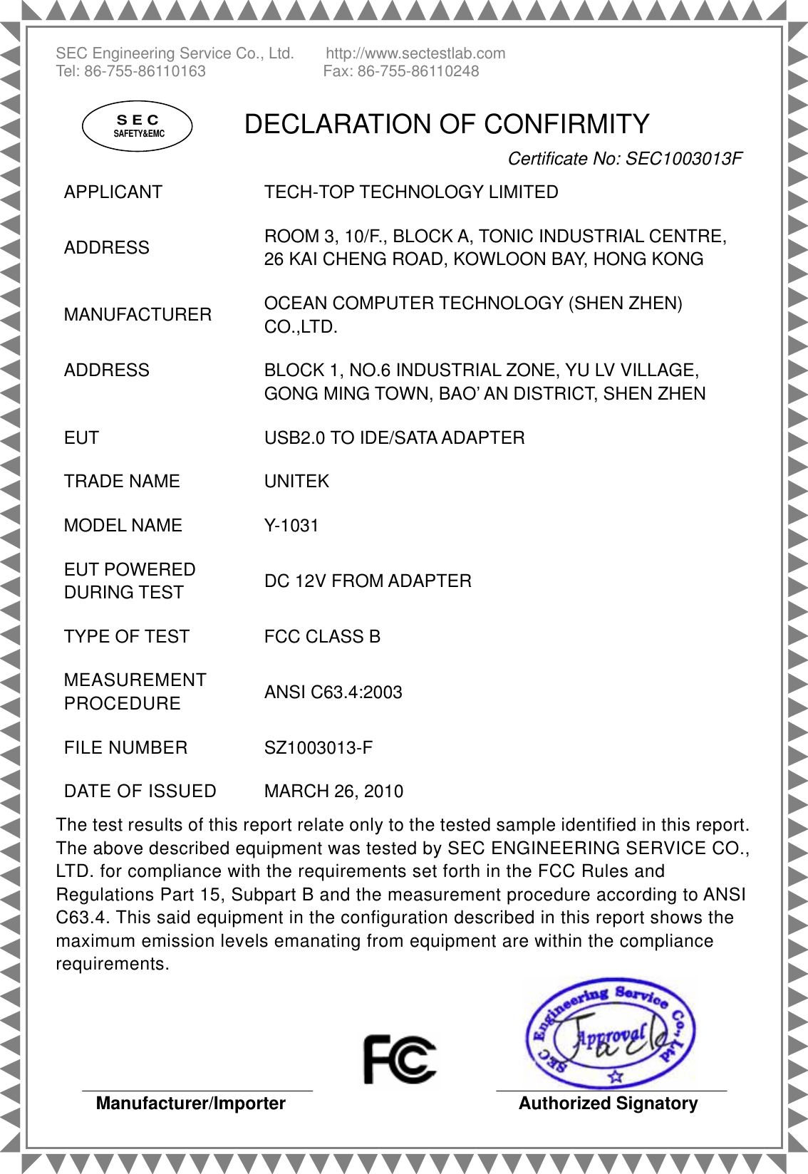Page 1 of 1 - 179195 FCC Certificate