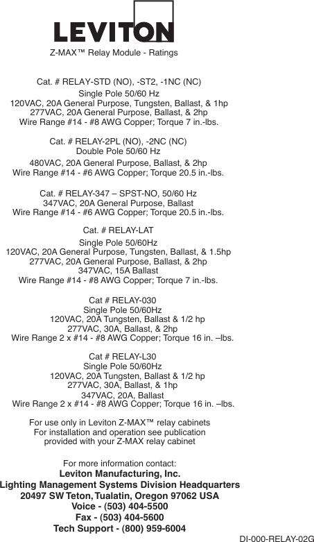 Page 1 of 2 - DI-000-RELAY-00F_1  Installation Directions