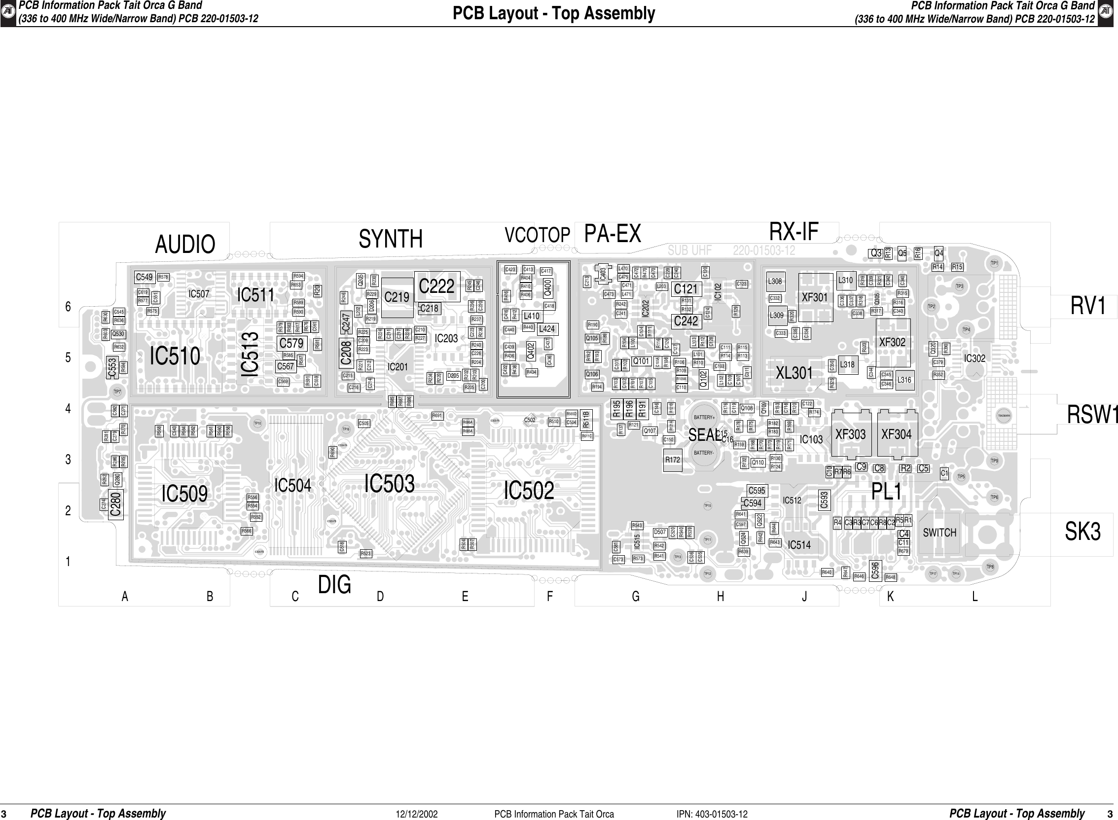 Page 3 of 11 - PCB Information Pack Tait Orca ORCA/ORCA CIRCUIT BOARDS/220-01503-12A_TOP T5K 336- 400MHZ SYSTEM DIAGRAM/220-01503-12_336-400 Layout 220-01503-12 336-400