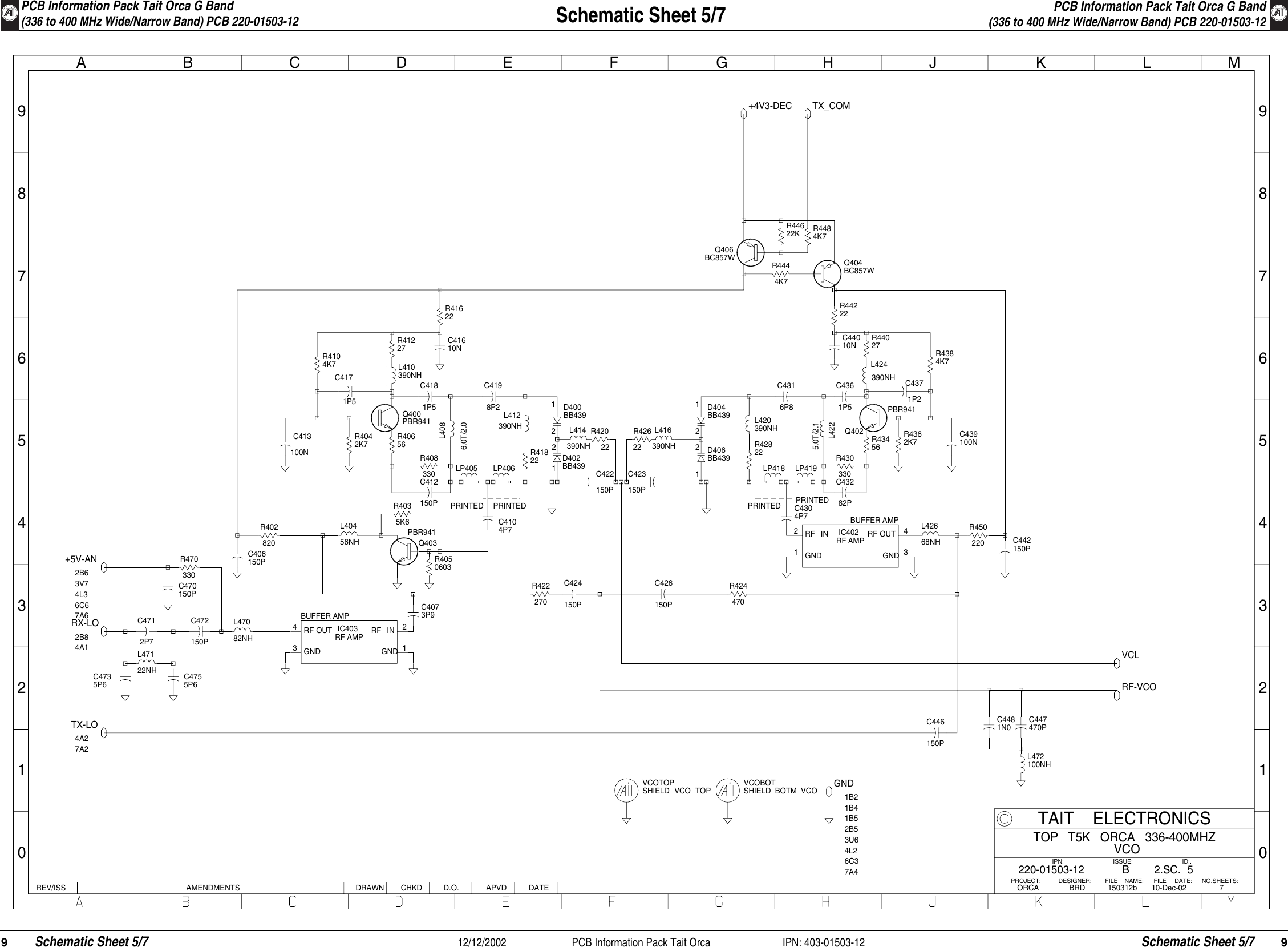 Page 9 of 11 - PCB Information Pack Tait Orca ORCA/ORCA CIRCUIT BOARDS/220-01503-12A_TOP T5K 336- 400MHZ SYSTEM DIAGRAM/220-01503-12_336-400 Layout 220-01503-12 336-400