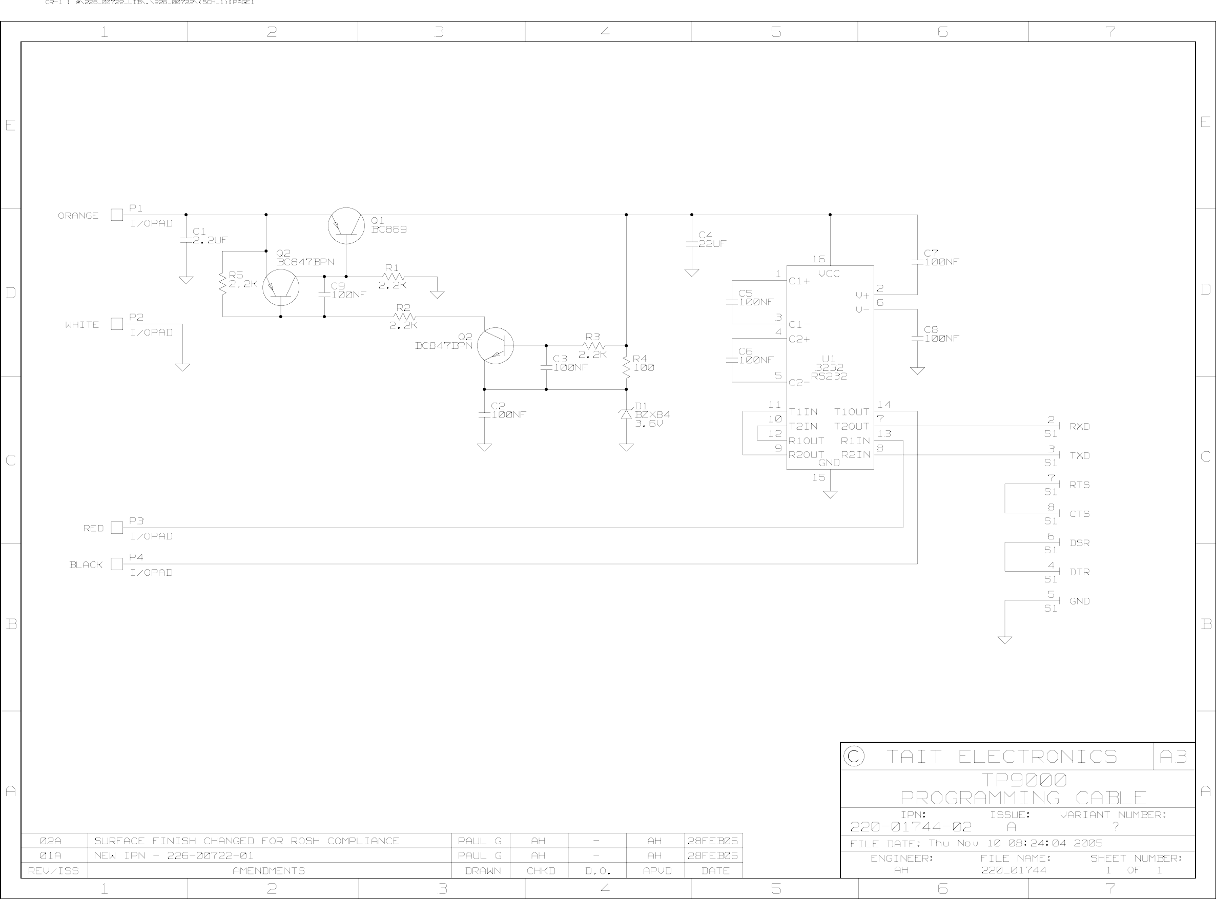 Page 1 of 3 - 220_01744.SCH.1.1 [in Hierarchy Tx9000/TM9000 -TP9000/TP9000 Schematics/220-01744-02A_TP9000 Programming Cable 220-01744-02A TP9000