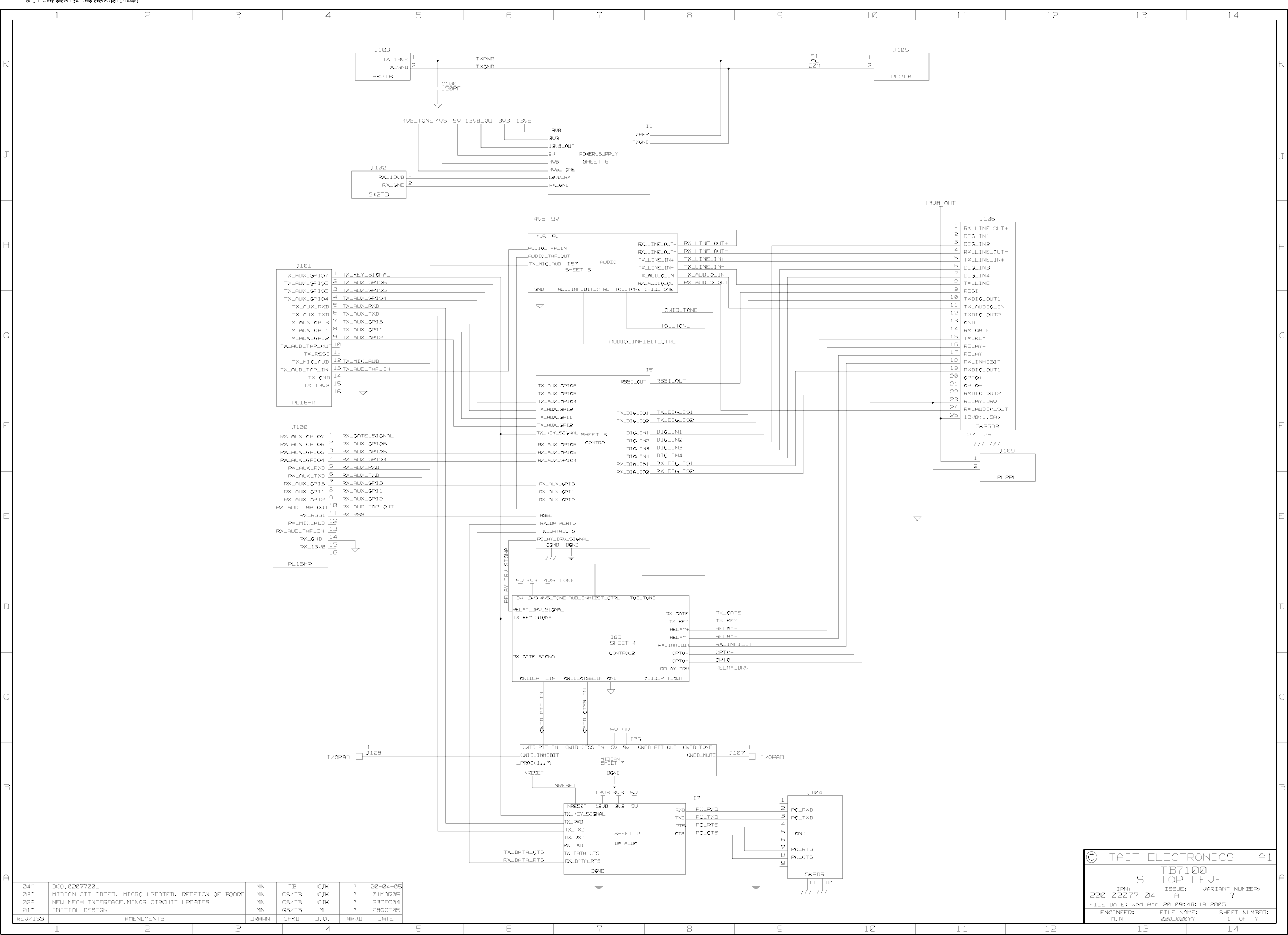 Page 1 of 9 - TB7100/TB7100 System Interface PCB Schematics/220-02077-04A_TB7100 Schematics Version 04 220-02077-04A TB7100