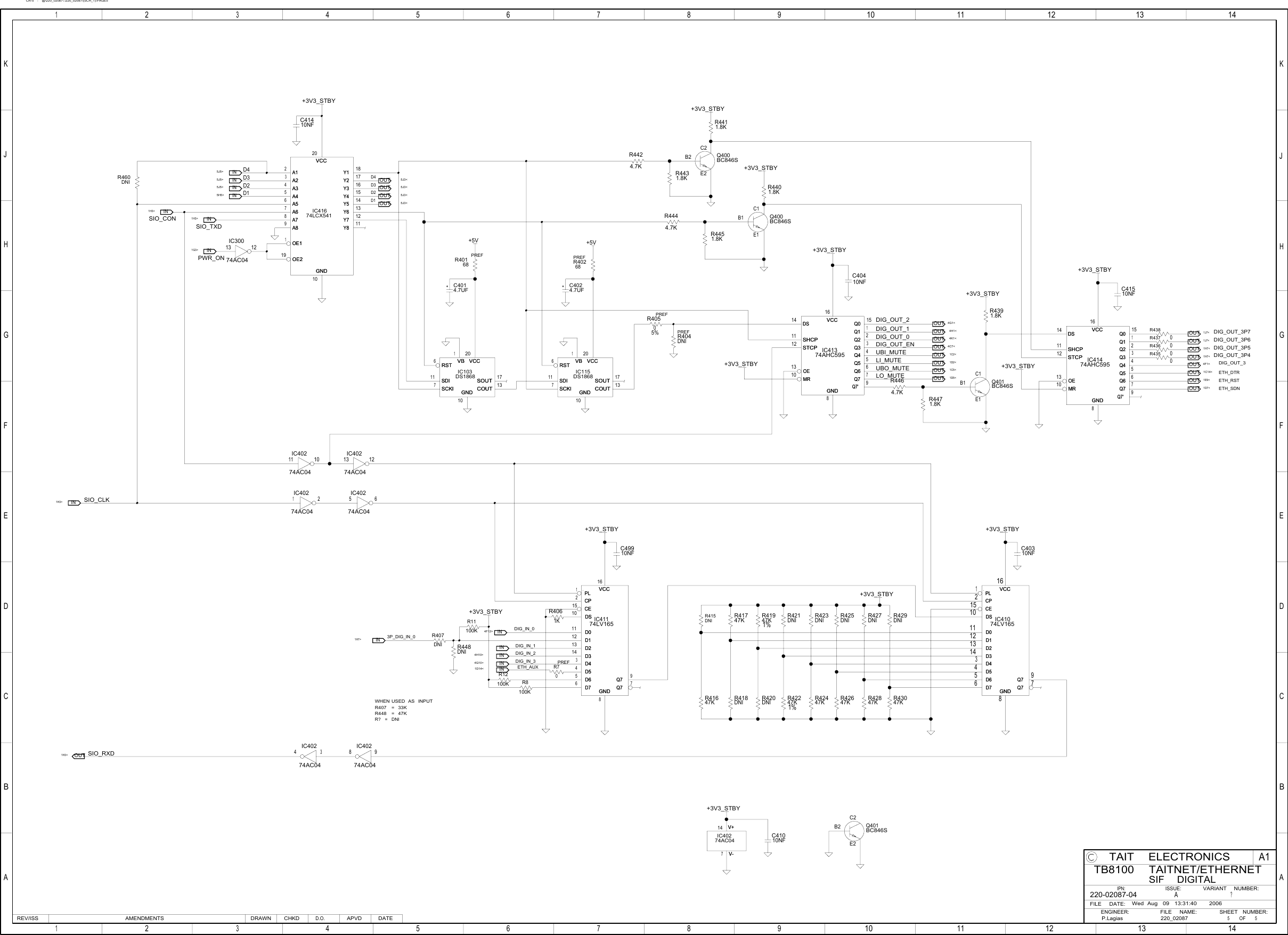 Page 5 of 5 - 220_02087.SCH.1.1 [in Hierarchy TB8100 Circuits/Reciter Boards/Reciter SIF Board/Tait Net-Ethernet/Revision -04/220-02087-04a_schematics 220-02087-04a Schematics