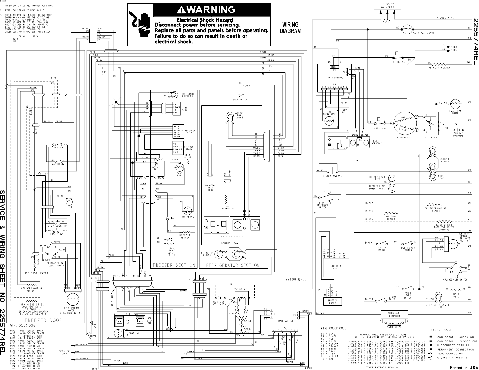 LIT SERVICE AND WIRING SHEET 2255774 Whrlpl Gold GD5NHAXMB00