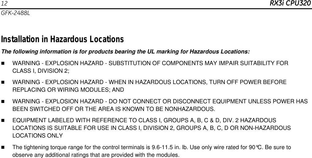 Page 12 of 12 - PACSystems RX3i CPUs, IC695CPU320-FL, V. 6.70, GFK-2488L