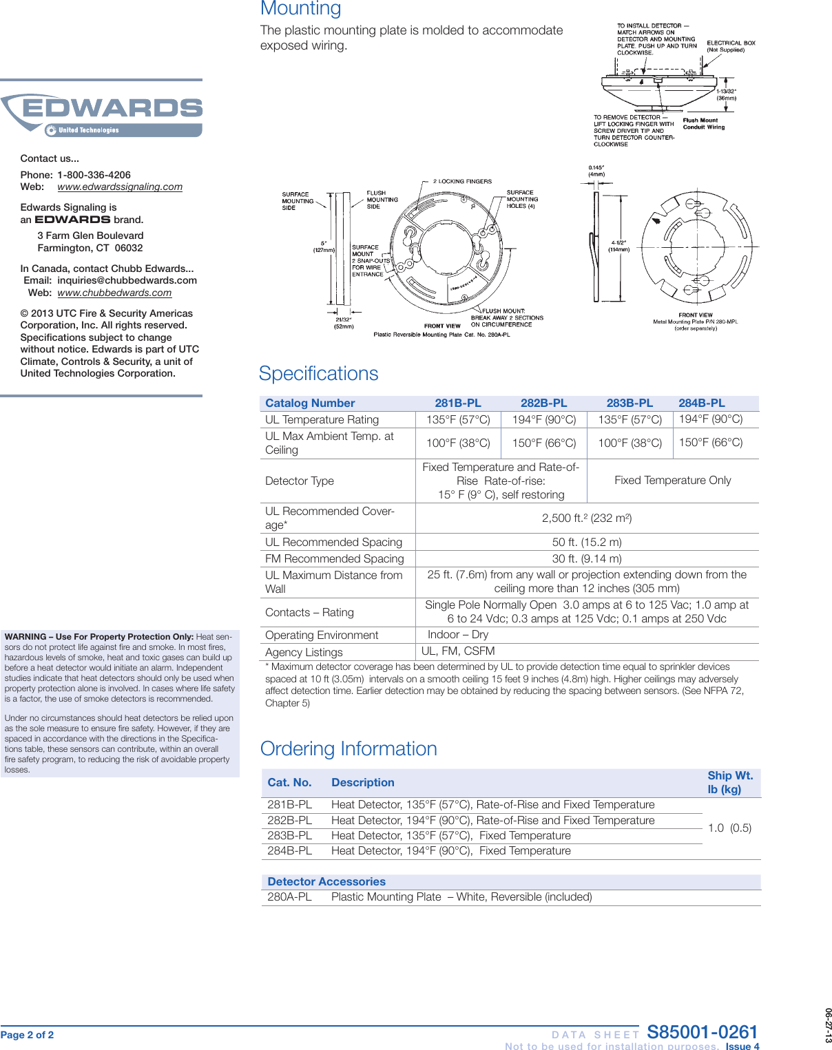 Page 2 of 2 - Data Sheet S85001-0261 -- PL Series Heat Detectors  Brochure
