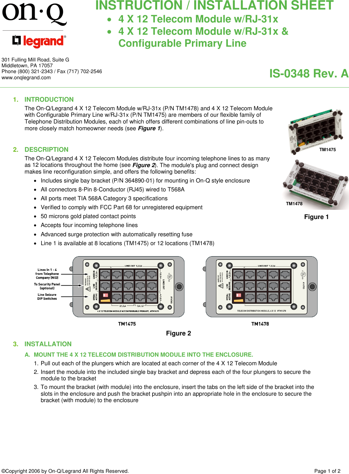 Page 1 of 2 - IS-0348  Installation Directions
