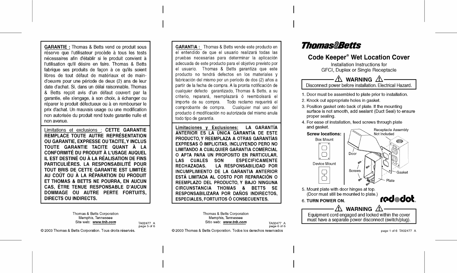 Page 1 of 2 - Installation Directions