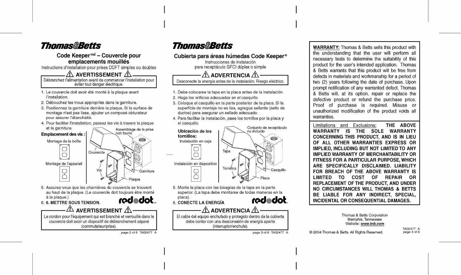 Page 2 of 2 - Installation Directions