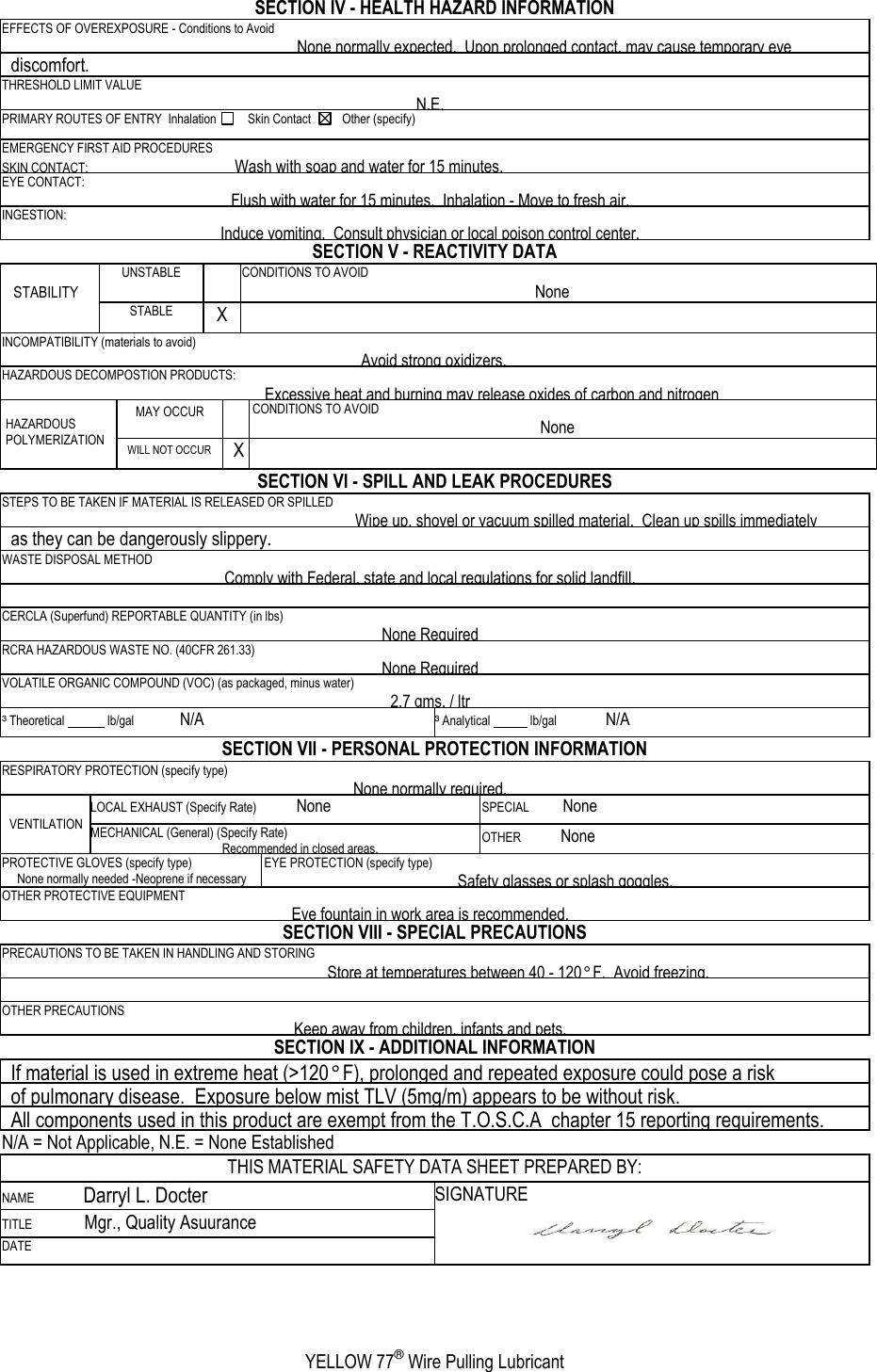 Page 2 of 2 - MATERIAL SAFETY DATA SHEET  28641-MSD