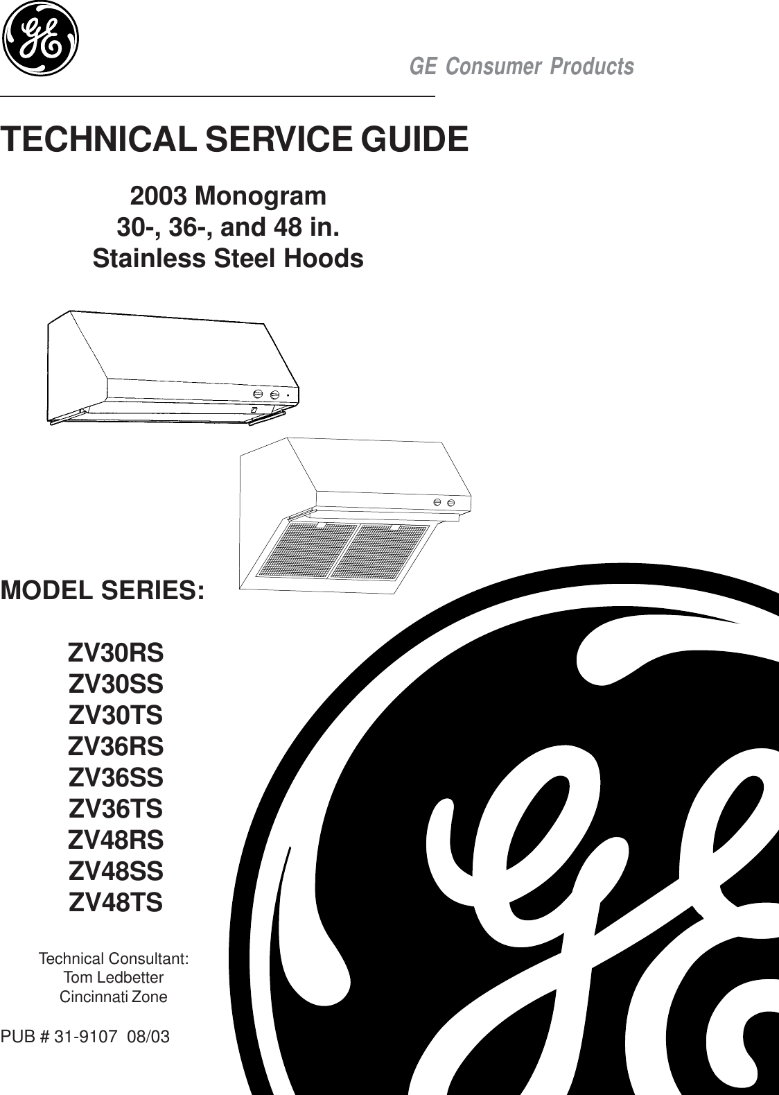 Range Hoods.p65 31 9107 GE 2003 Monogram Stainless Steel Hoods