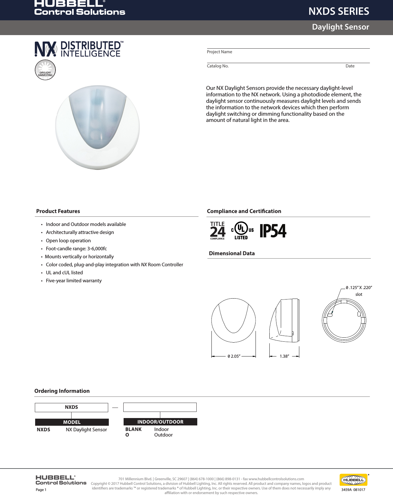 3459A NX Daylight Sensor Cutsheet