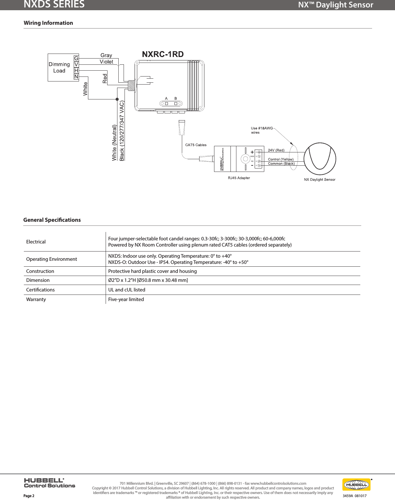 Page 2 of 2 - 3459A NX Daylight Sensor Cutsheet