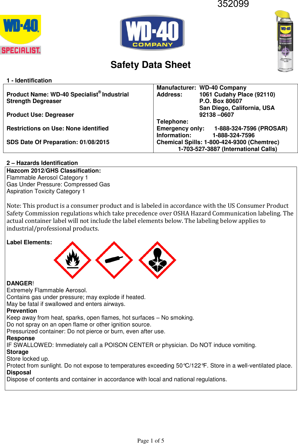 Material Safety Data Sheet (MSDS) 352099