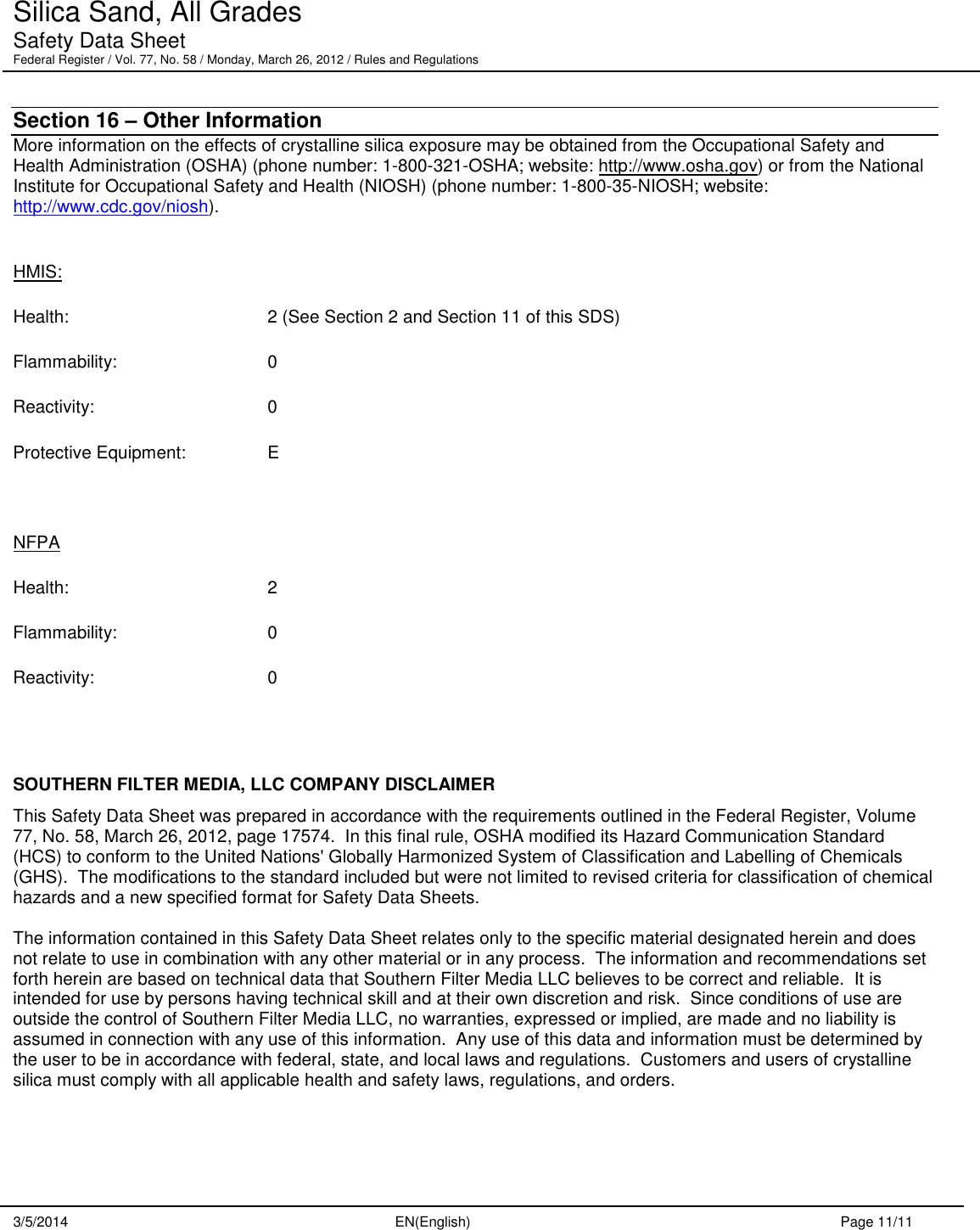 Page 11 of 11 - Material Safety Data Sheet  361034