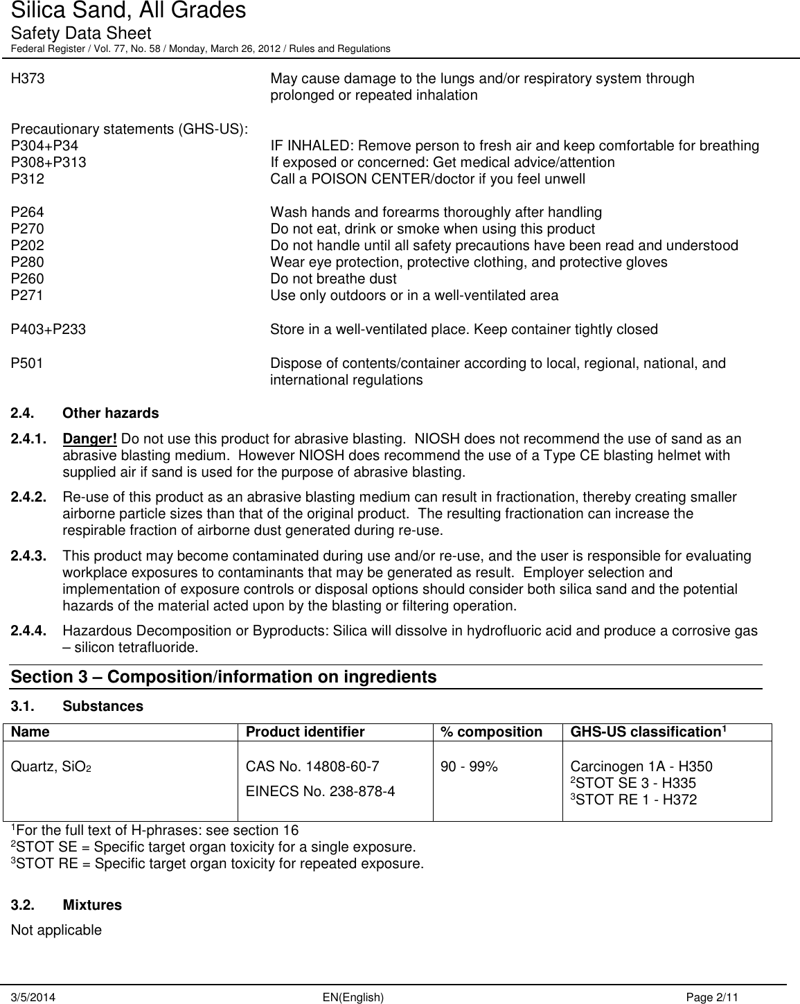 Page 2 of 11 - Material Safety Data Sheet  361034