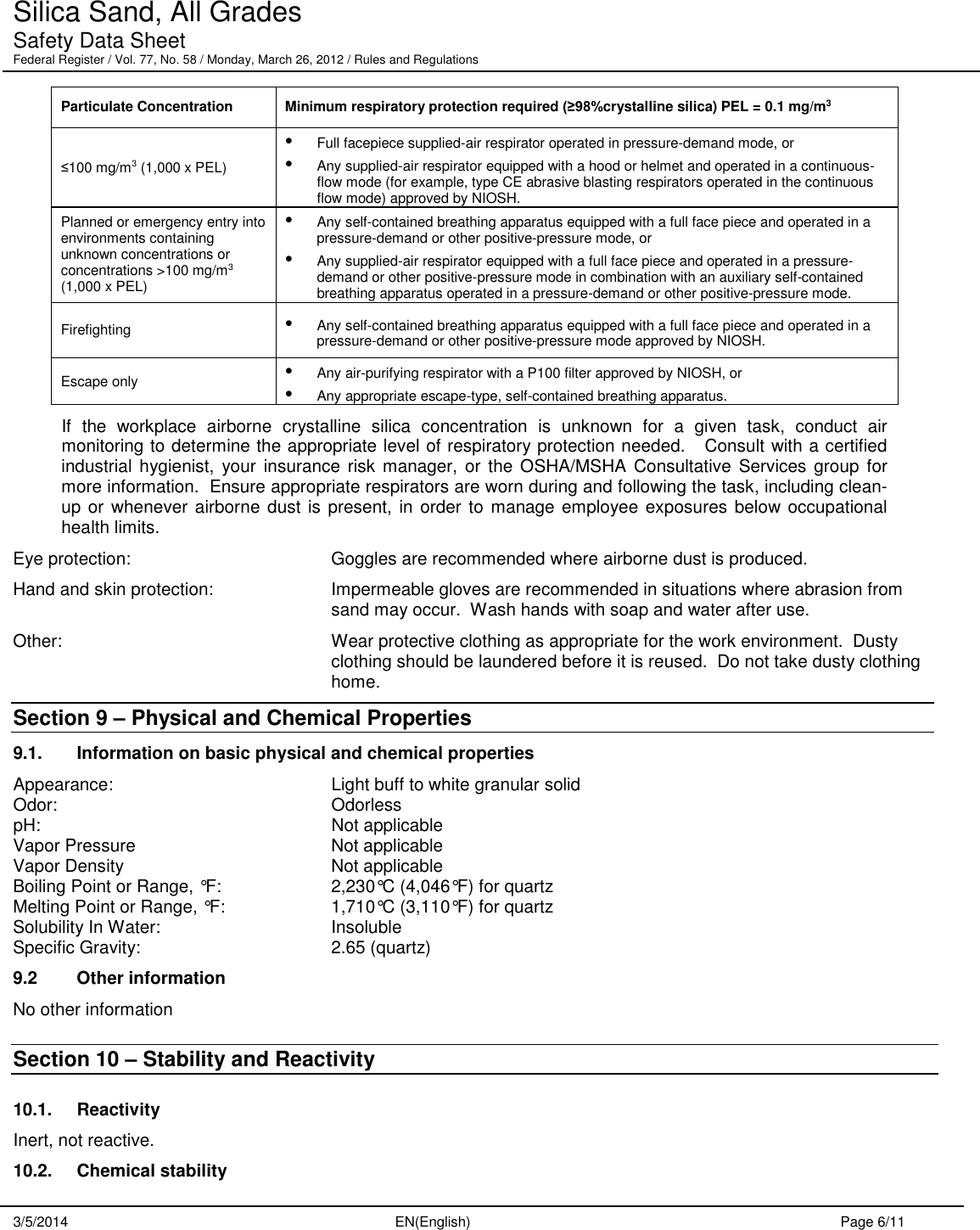 Page 6 of 11 - Material Safety Data Sheet  361034