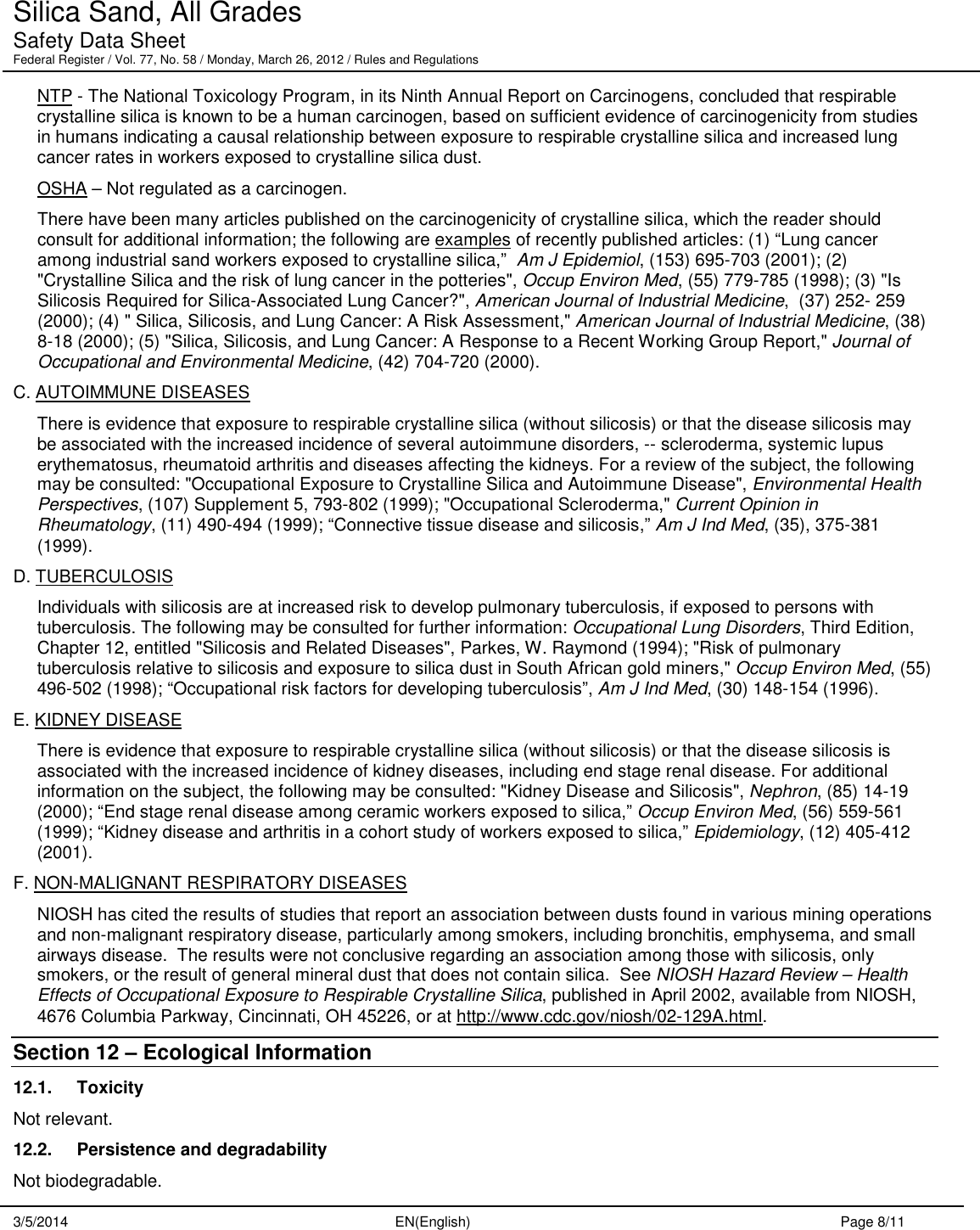 Page 8 of 11 - Material Safety Data Sheet  361034