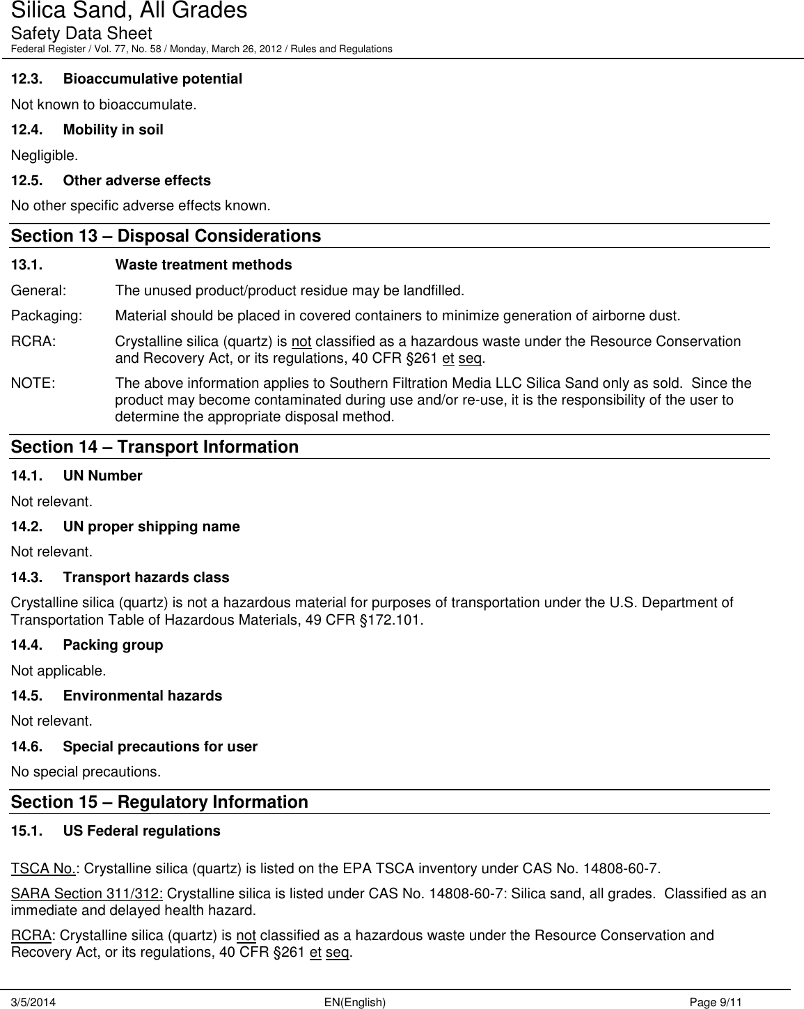Page 9 of 11 - Material Safety Data Sheet  361034