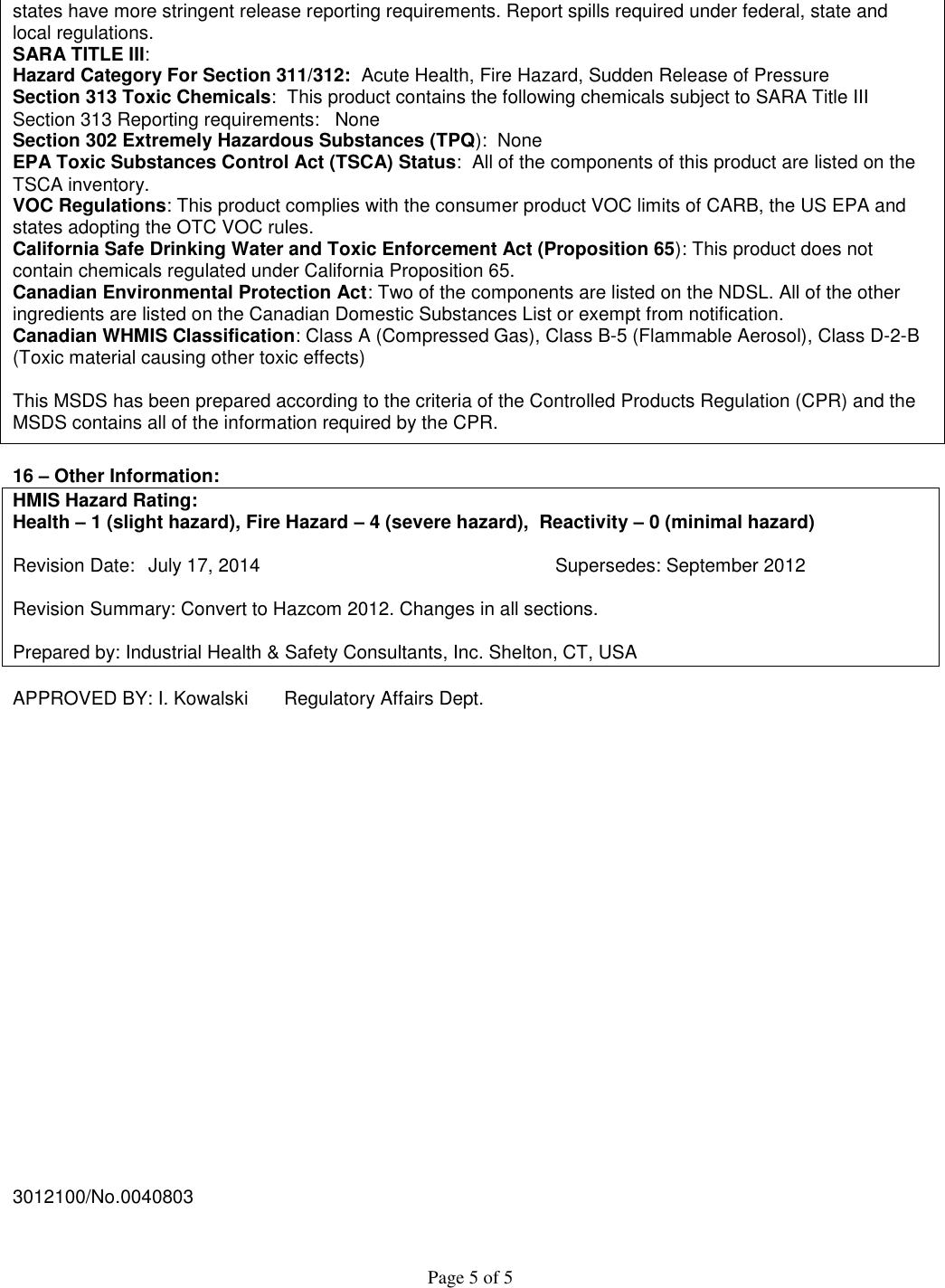 Material Safety Data Sheet (MSDS) 416028