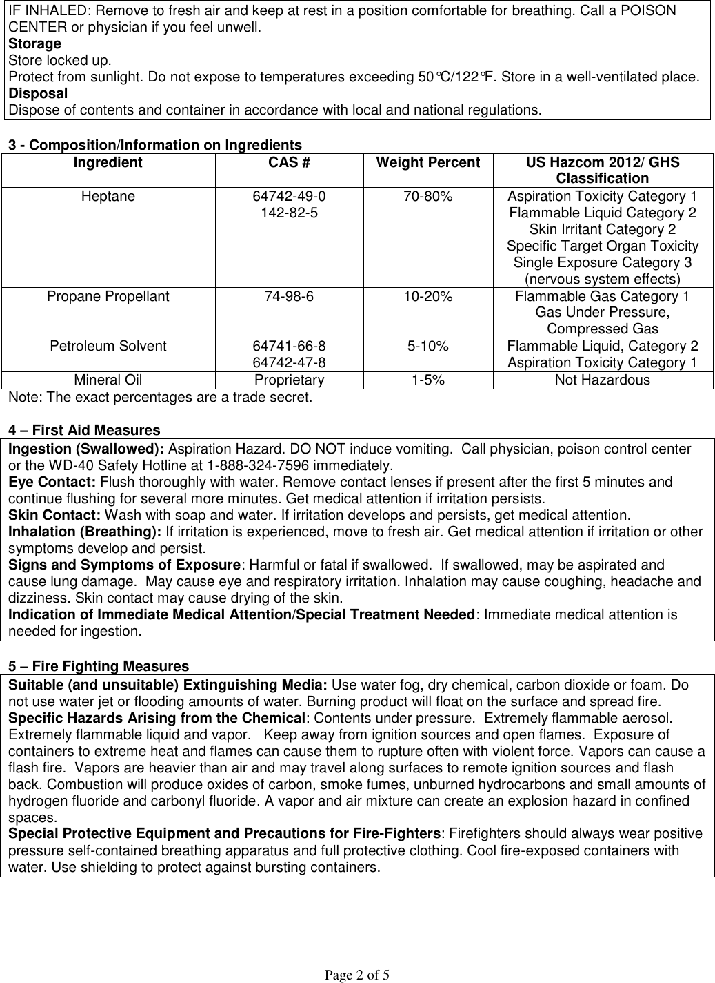 Page 2 of 5 - Material Safety Data Sheet (MSDS)  416030