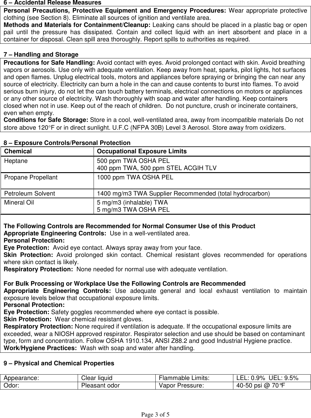 Page 3 of 5 - Material Safety Data Sheet (MSDS)  416030