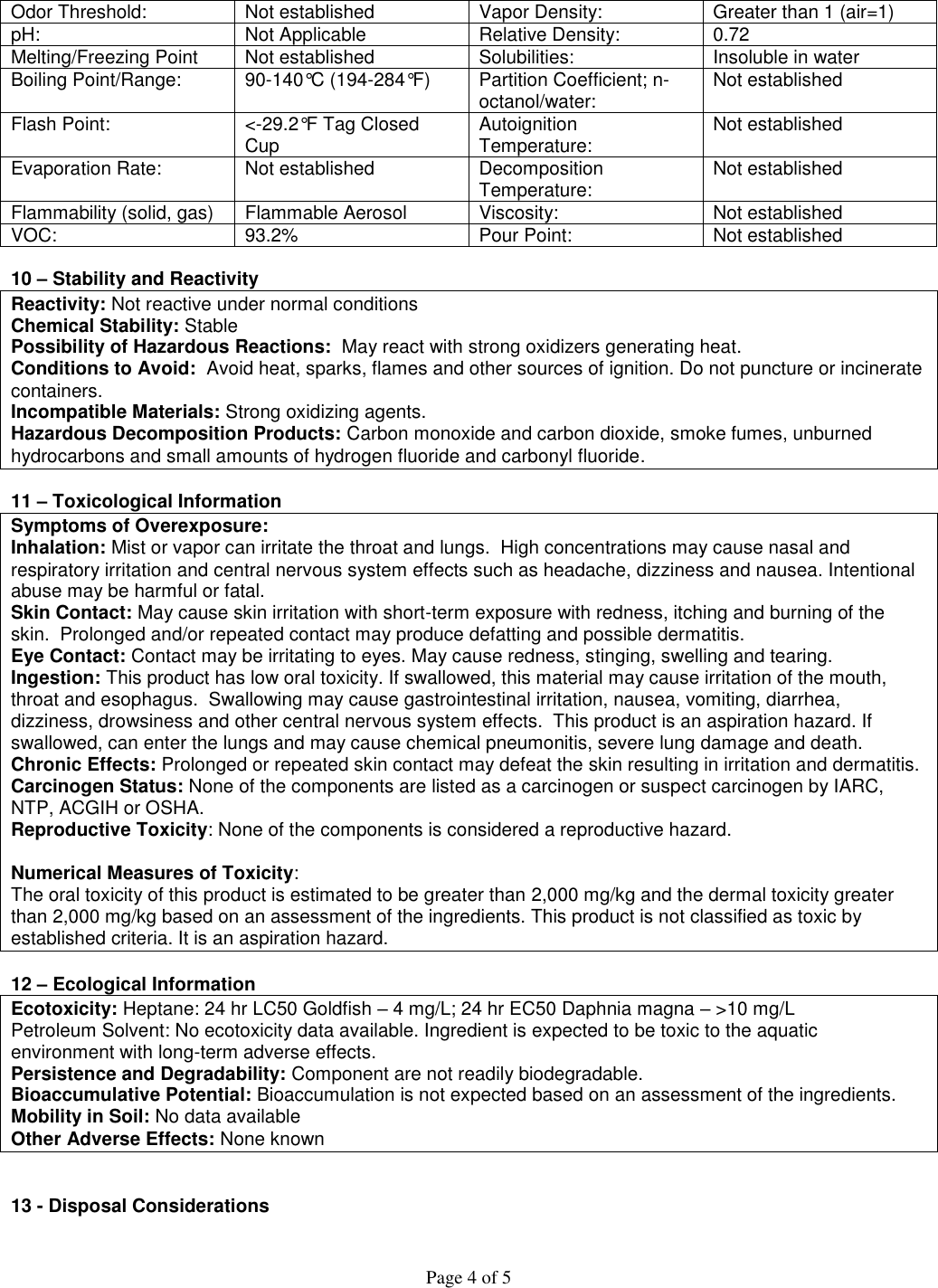 Page 4 of 5 - Material Safety Data Sheet (MSDS)  416030