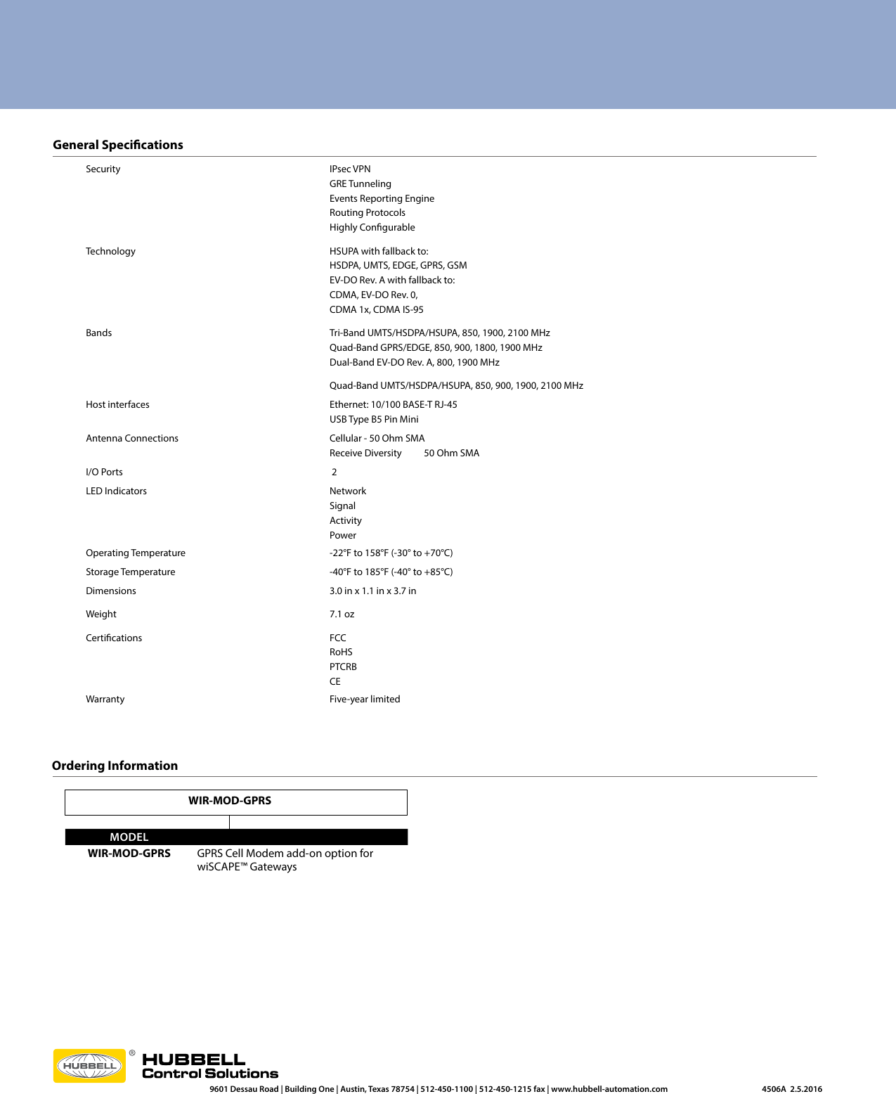 Page 2 of 2 - 4506 Wi SCAPE Cellular Modem Cutsheet