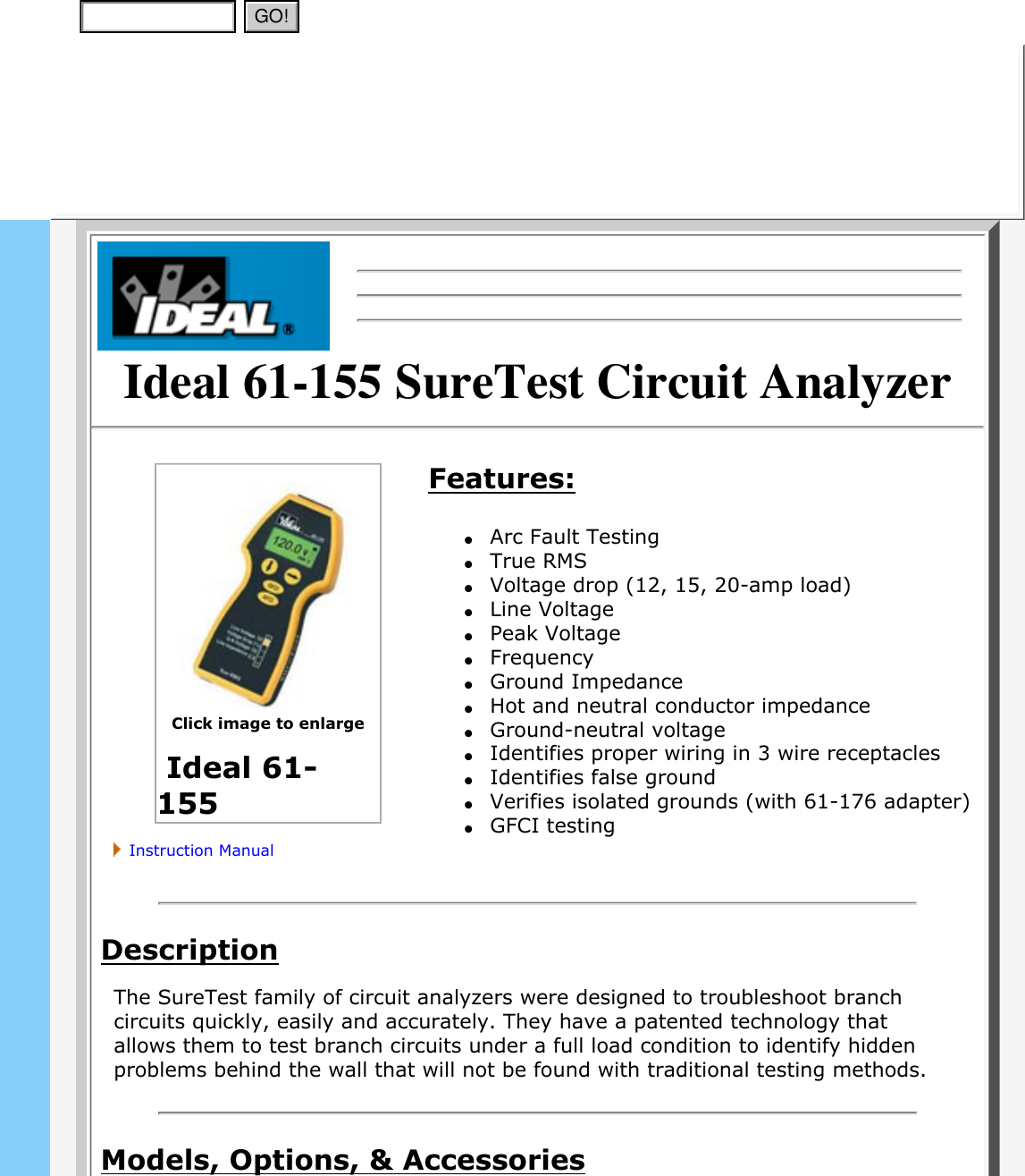 Ideal 61 155 Sure Circuit Analyzer, 155, 61155 Brochure