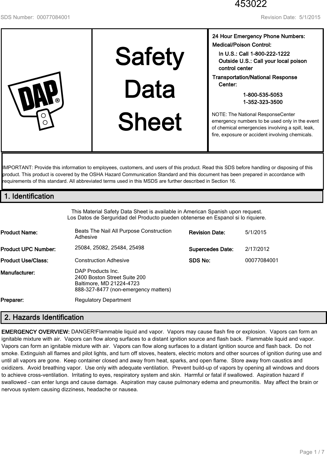 DAP US/GHS MSDS 453022