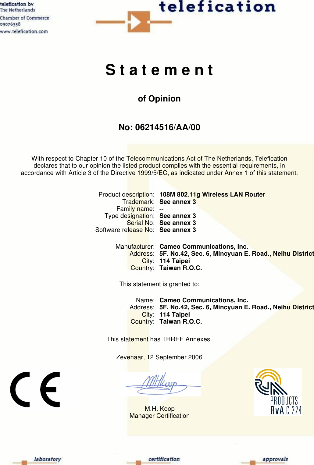 Page 1 of 7 - 502566 CE Certification--Linktek