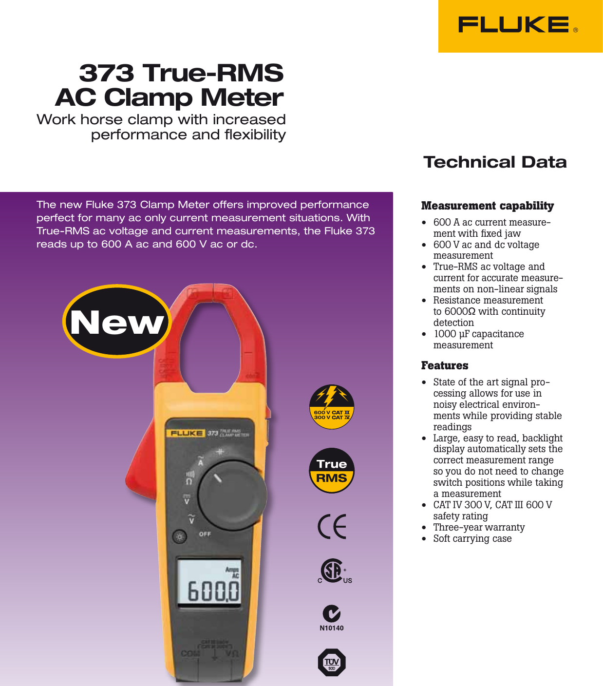 Page 1 of 2 - 376 True-rms AC/DCClamp Meter With IFlex Datasheet