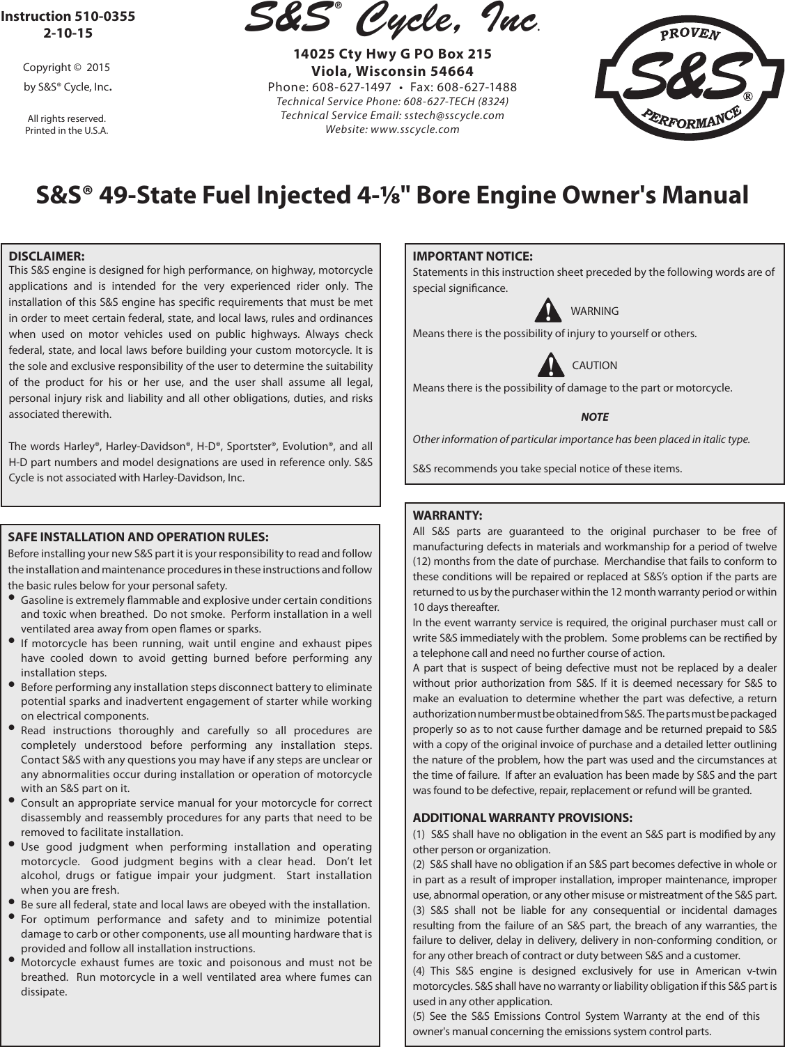 Page 1 of 10 - 510-0355 Owners 49state Vfi 4-125 Bore Engine